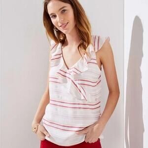 LOFT Pink and White Striped Tank Top